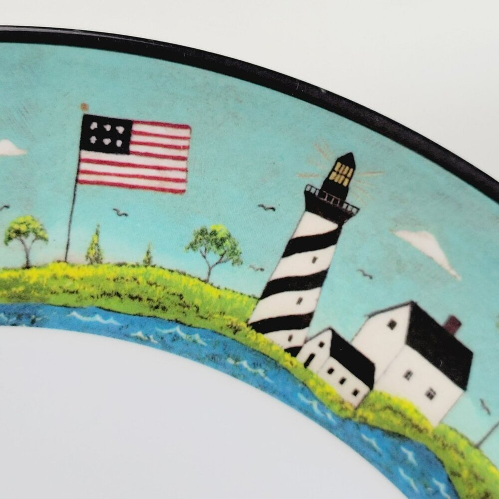 Coastal Breeze Plastic Dinner Plate Set Lighthouse & Flag Warren Kimble Folk Art - Picture 3 of 11